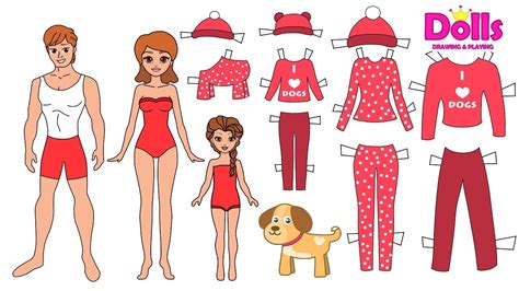 PAPER DOLLS FAMILY DOLLHOUSE WITH DOG MOTHER & DAUGHTERS CLOTHES - YouTube