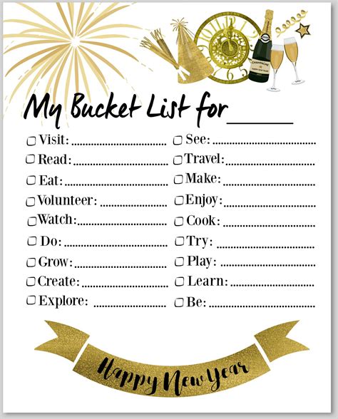 new year's bucket list free printable | New year's eve activities, New year's games, New years ...