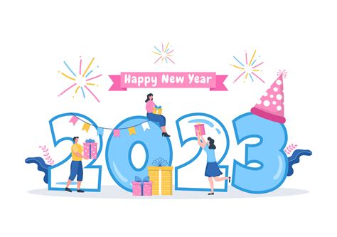 Happy New Year 2023 Celebration Template Hand Drawn Cartoon Flat Background Illustration with ...