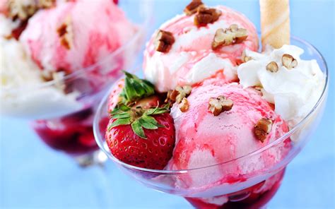 Download Sweets Dessert Nut Strawberry Food Ice Cream HD Wallpaper