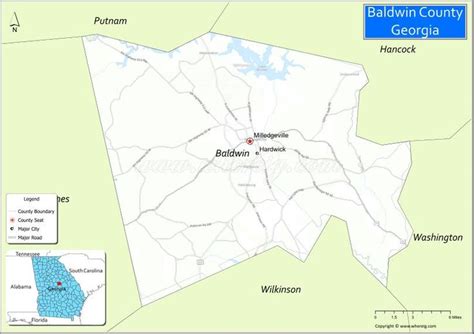 Map of Baldwin County, Georgia showing cities, highways & important places. Check Where is ...