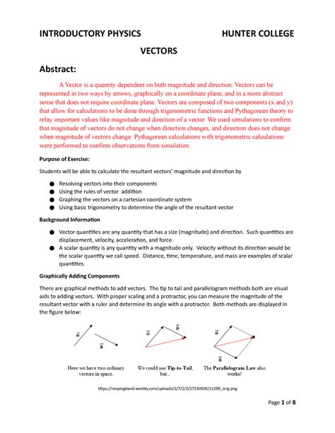 Lab 3 Vector Lab Simulation - INTRODUCTORY PHYSICS HUNTER COLLEGE VECTORS Abstract: A Vector is ...