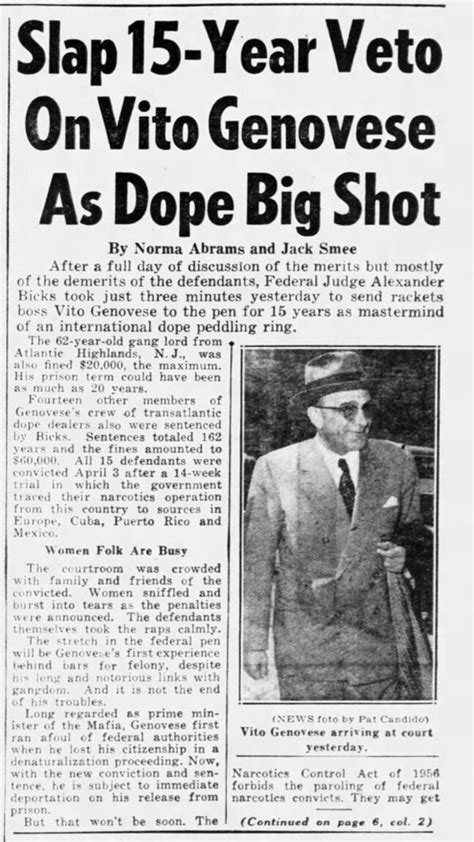 Vito Genovese: Narcotics Arrest, Trial, Conviction and Sentencing (1958-1959) : r/Mafia