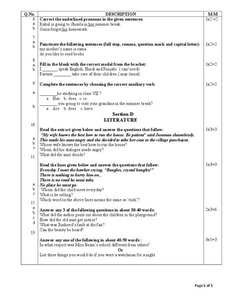 Class 6 English Sample Paper 2024 PDF - Annual Exam Model Question ...