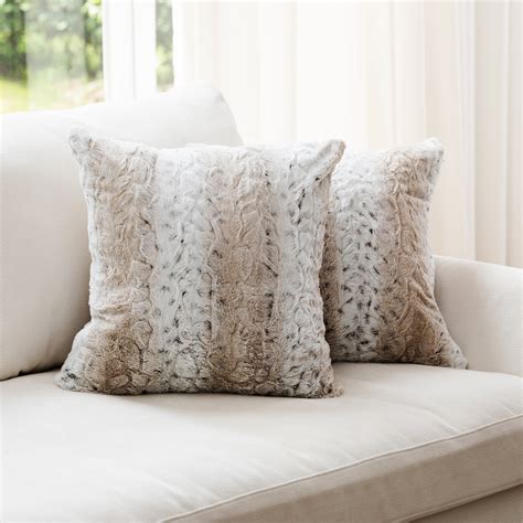 Cheer Collection Faux Fur Throw Pillow Cover Fuzzy 18 x 18 Zippered Pillowcase for Decorative ...