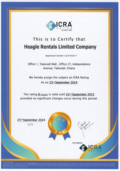 ICRA RATING assigns Heagle Rental Limited Company national scale long-term issuer rating to B - ICRA