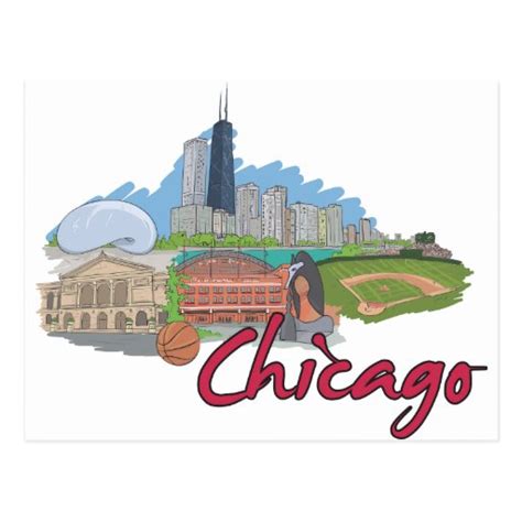 Chicago Cartoon Skyline Postcard | Zazzle