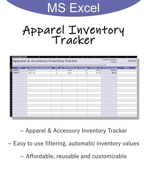 Apparel Inventory Tracker Excel, Inventory Spreadsheet, Inventory Tracker Boutique, Apparel ...