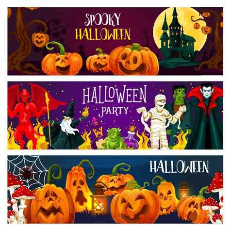 Halloween pumpkin, horror monster greeting banner 16133896 Vector Art at Vecteezy