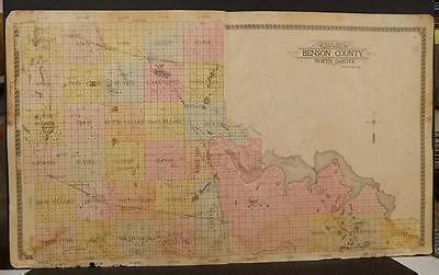 North Dakota Benson County Map 1910 Double Page L7#61 | eBay