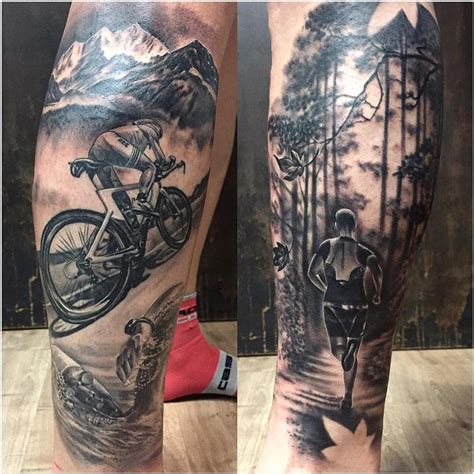 Triathlon Themed Tattoo in Black and Gray by Yarda: TattooNOW