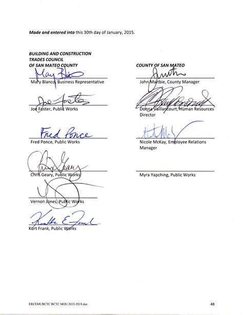 BCTC MOU Signature Page – Employee & Labor Relations