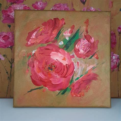 Hand Painted Original Pink Rose 20x20cm Canvas. - Etsy