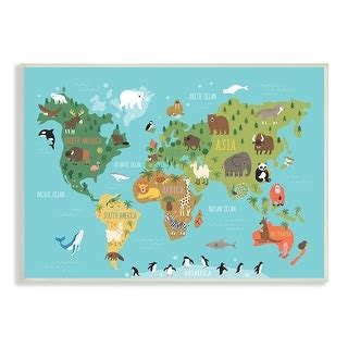 Stupell Country Animals World Map Continents Wildlife Diagram Wood Wall Art, Design by Abi Hall ...