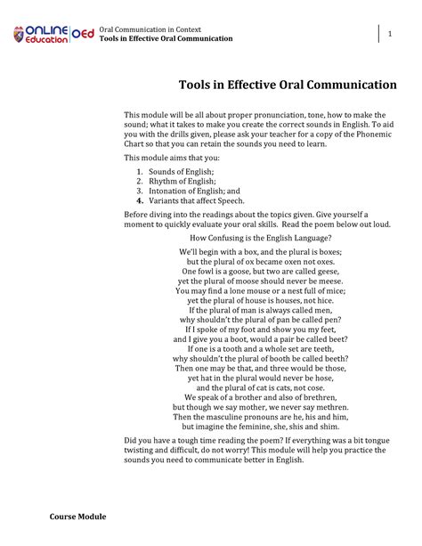 Week 014Tools in Effective Oral Communication - Oral Communication in ...