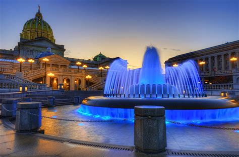 PA State Capitol & blue water fountain | fineartamerica.com/… | Flickr