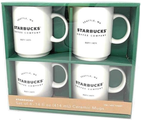 Starbucks Coffee Company Ceramic Coffee Mugs, 4 Pack, 404ml, 14oz ...
