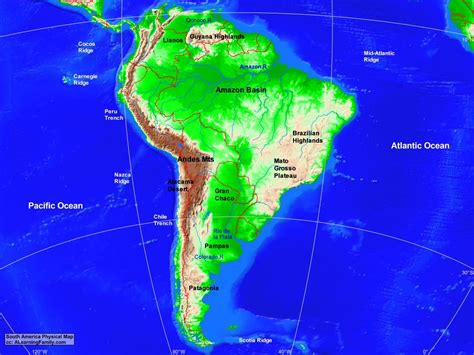 South America Physical Map - A Learning Family