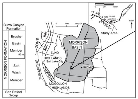 Map depicting limits of the extent of Morrison Formation deposition ...