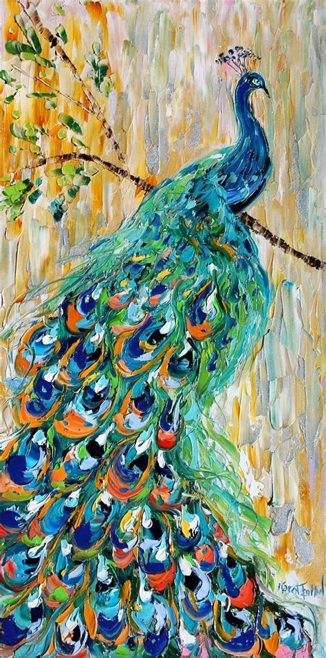 Original oil painting PEACOCK bird decorative by Karensfineart