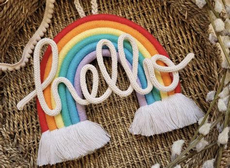 Boho Crafts Diy, Wire Crafts, Cloud Wall Hanging, Rainbow Words, Spool ...