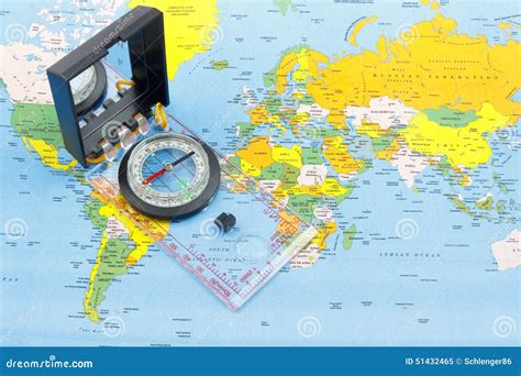 Compass and world map stock image. Image of adventure - 51432465