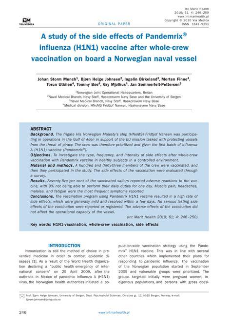 (PDF) A study of side-effects of Pandemrix® influenza (H1N1) vaccine on ...