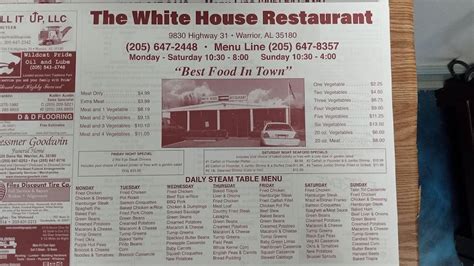 Menu at White House Restaurant, Warrior