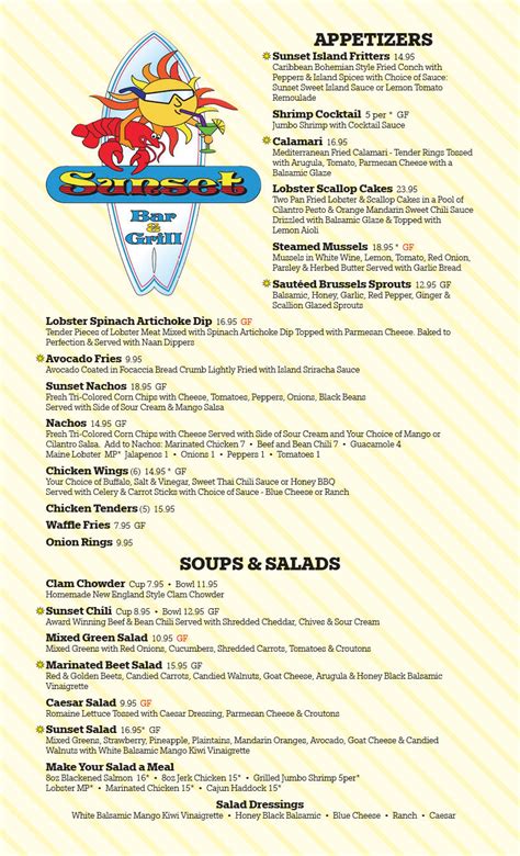 Sunset Bar & Grill Menu – Old Orchard Beach, Maine