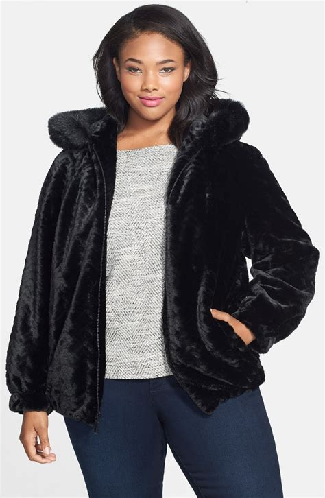 Gallery Hooded Blouson Faux Fur Jacket (Plus Size) | Nordstrom