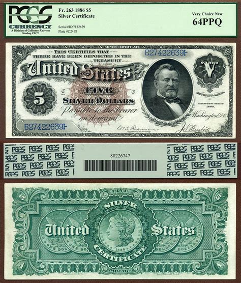 1886 $5 Silver Certificate "Silver Dollar Back" FR-263 PCGS Graded Very Choice New 64PPQ CAA 4 ...