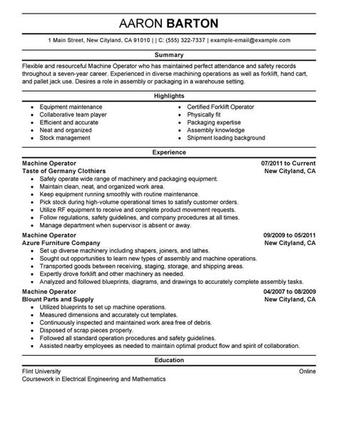 Best Machine Operator Resume Example | LiveCareer