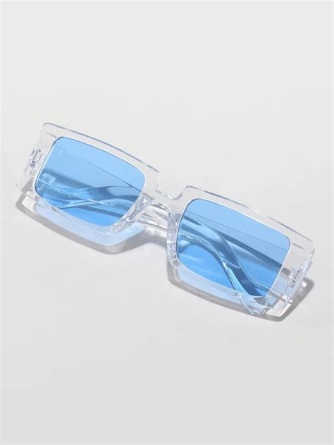 Square Frame Tinted Lens Sunglasses | Glasses fashion, Rectangle sunglasses, Blue lenses