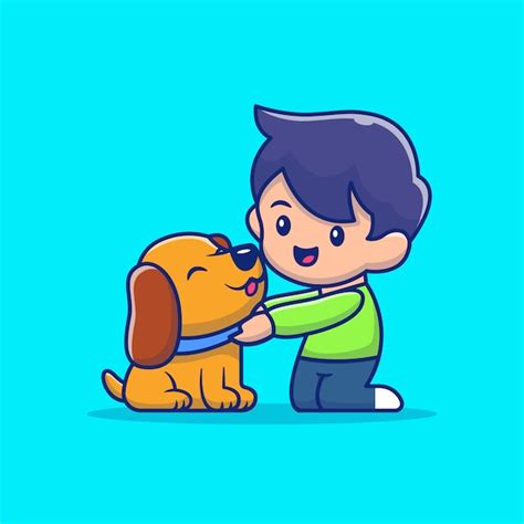 Niño con la ilustración del perro. amante de los animales mascota personaje de dibujos animados ...