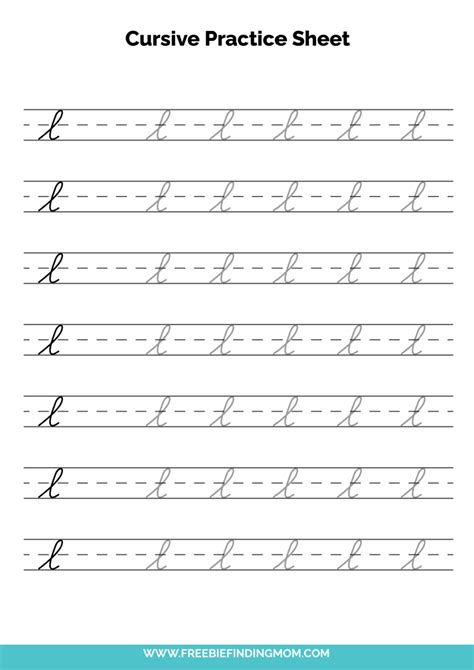 Free Printable Cursive Alphabet Practice Sheets: Lowercase L