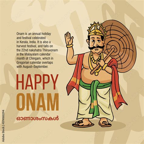 Kerala Onam Festival Mahabali also kown Maveli in Old Background with Happy Onam Text Stock ...