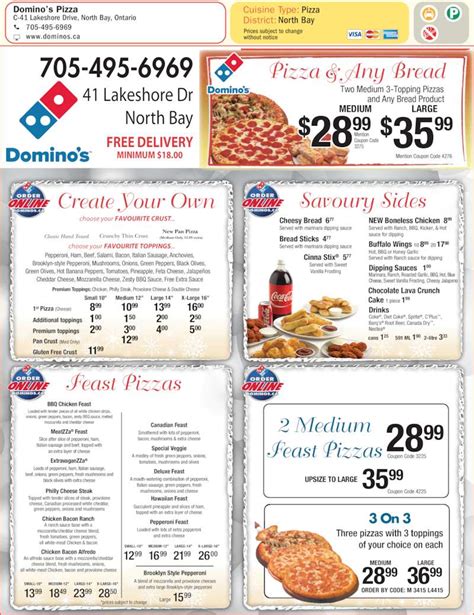 Domino's Pizza - Menu, Hours & Prices - 41 Lakeshore Dr, North Bay, ON