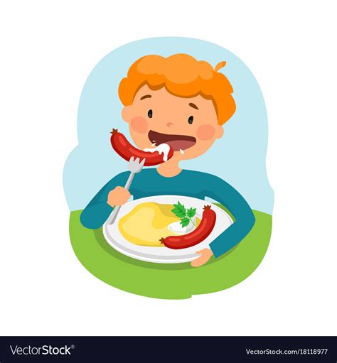 Child eating healthy food Royalty Free Vector Image