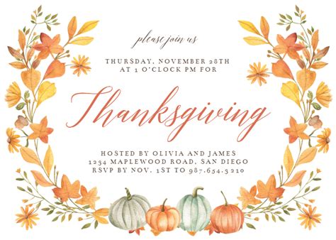 Thanksgiving Wreath - Thanksgiving Invitation Template (Free) | Greetings Island