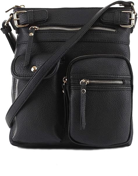 DELUXITY Women's Vegan Leather Essential Functional Multi-Pocket Crossbody Bag -BK: Handbags ...