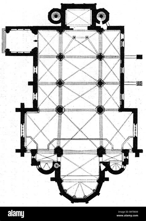 architecture, floor plans, Saint Martin and Saint Severus Abbey Church, Muenstermaifeld, built ...