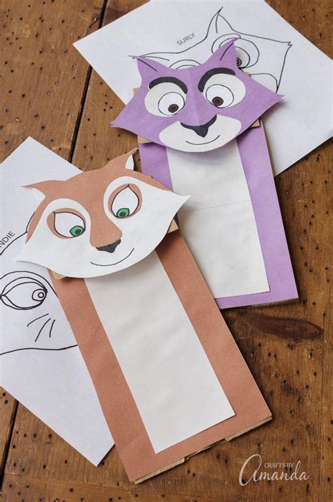 Printable Squirrel Paper Bag Puppets | AllFreeKidsCrafts.com