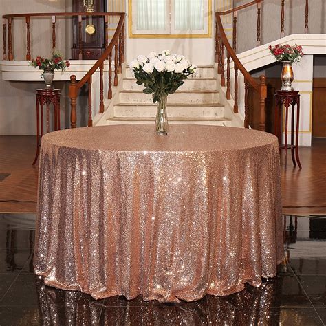 3E Home 127cm(50" inches) Round Gold Sparkly Wedding Party Sequin Table Cloth Round Glitz Gold ...