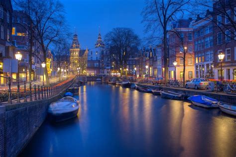 amsterdam night canals evening 4k HD Wallpaper