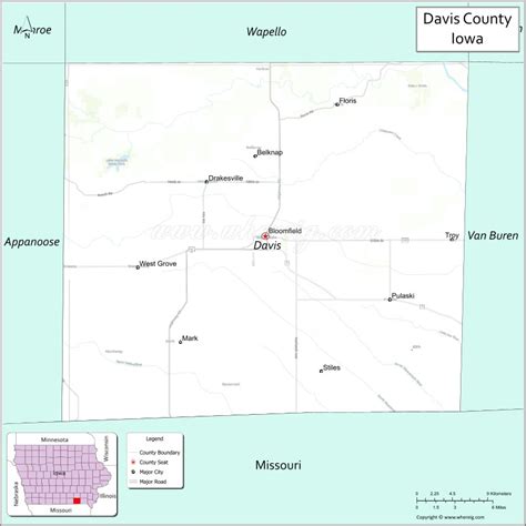 Map of Davis County, Iowa - Where is Located, Cities, Population, Highways & Facts