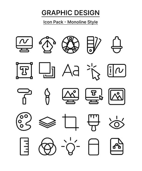 Premium Vector | Monoline Graphic Design Icon Pack