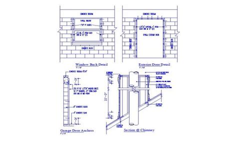 Garage door, window buck, exterior door installation details dwg file