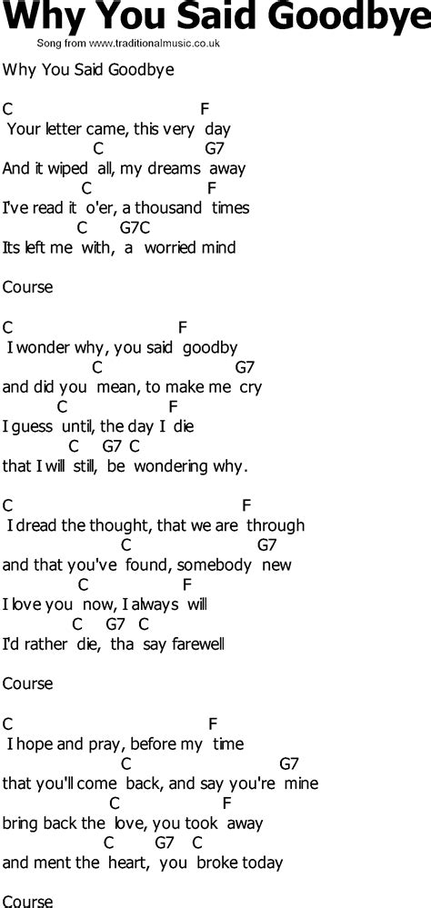 Old Country song lyrics with chords - Why You Said Goodbye