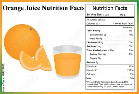 Orange Juice Nutrition Facts Stock Vector | Adobe Stock