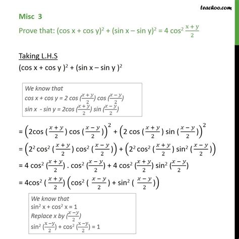 Misc 3 - Prove (cos x + cos y)2 + (sin x - sin y)2 - Class 11